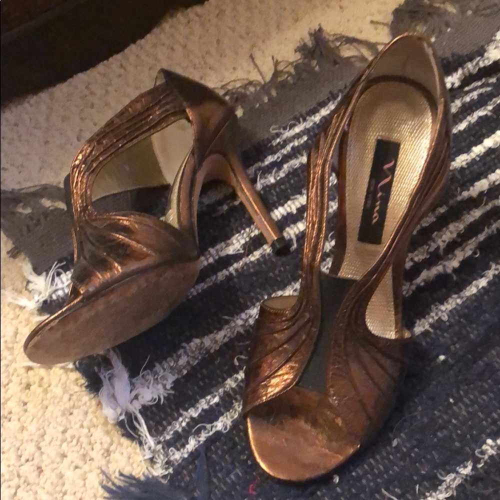 Copper high heeled sandals